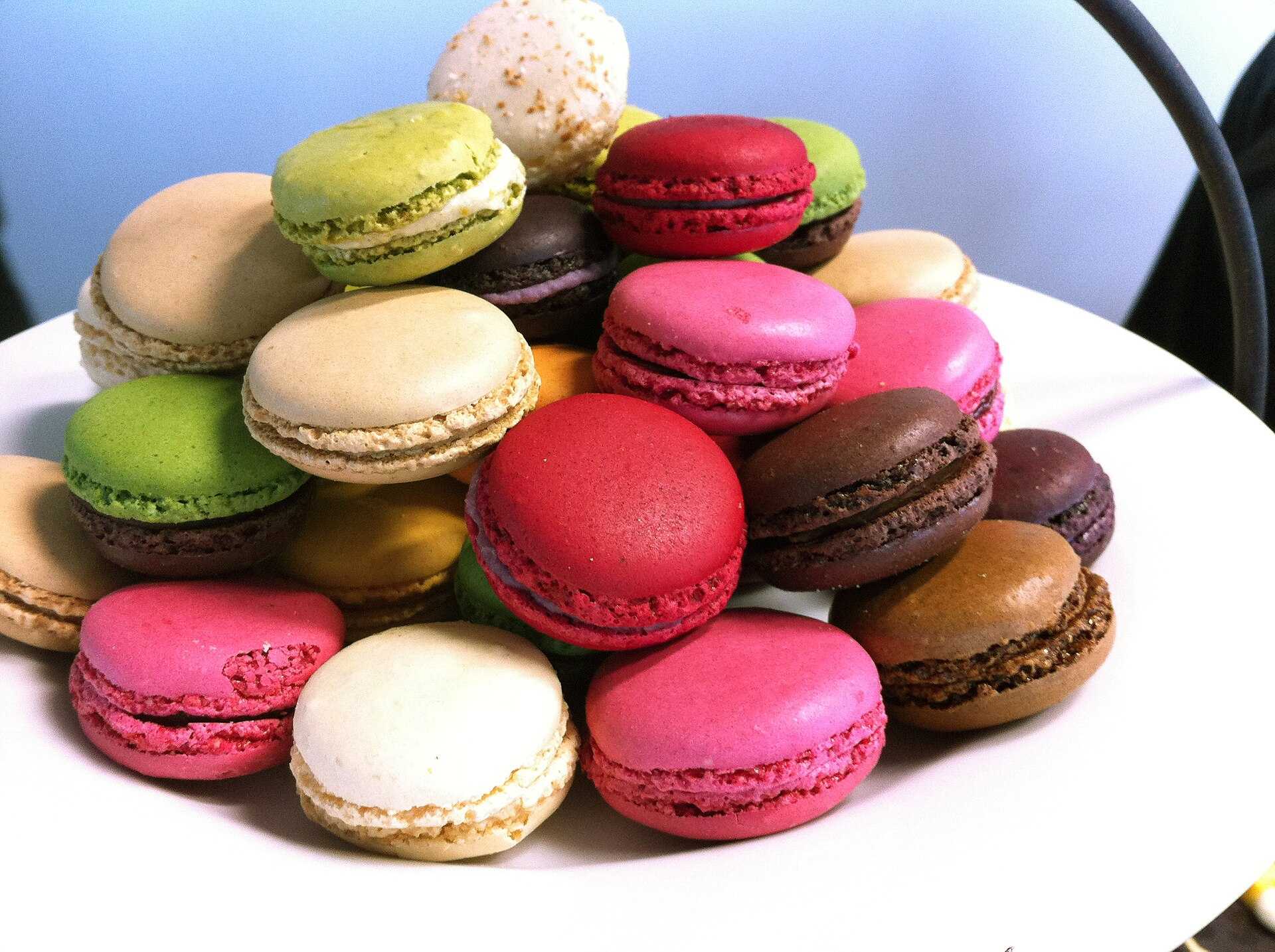 A stack of colorful macarons